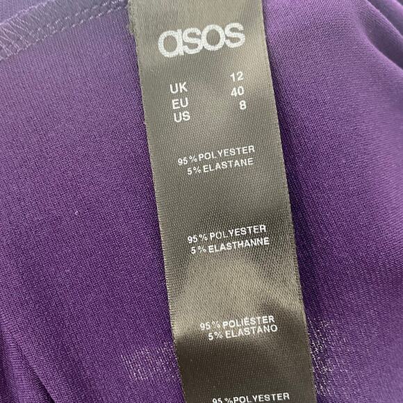 ASOS Maxi Dress Gown Asymmetric Draped Faux Wrap V Neck Purple Womens size 8 - Picture 9 of 11